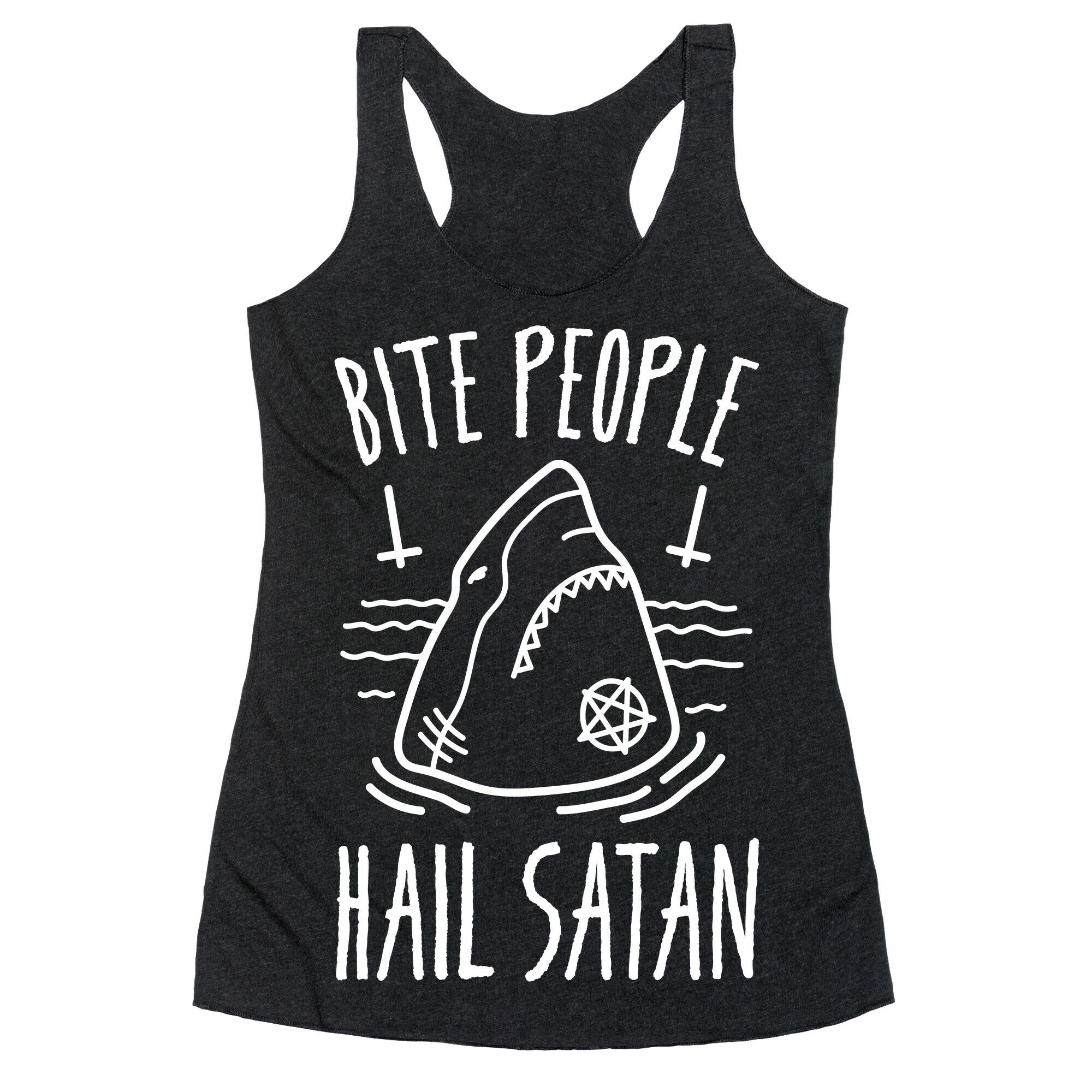 Bite People Hail Satan - Shark (White) Racerback Tank