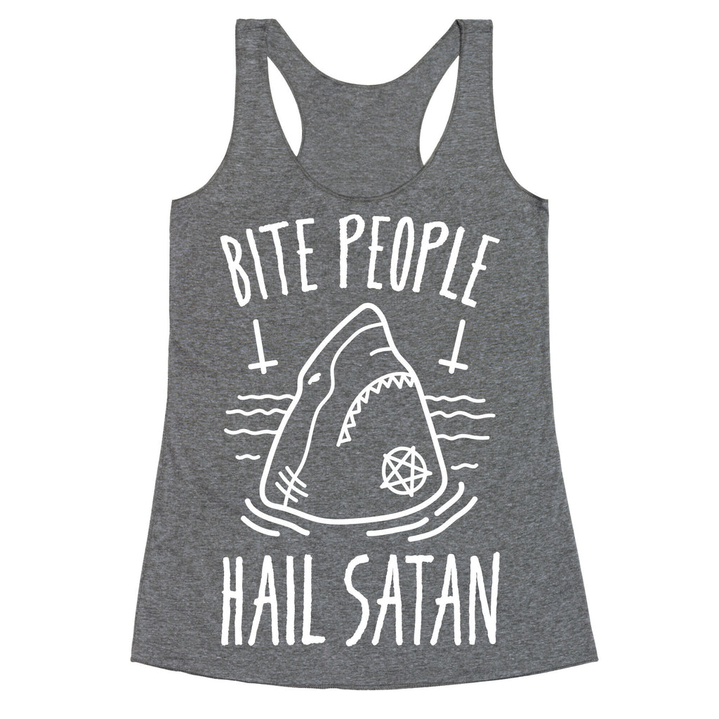 Bite People Hail Satan - Shark (White) Racerback Tank