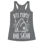 Bite People Hail Satan - Shark (White) Racerback Tank