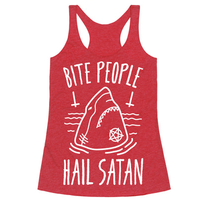 Bite People Hail Satan - Shark (White) Racerback Tank