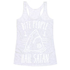 Bite People Hail Satan - Shark (White) Racerback Tank