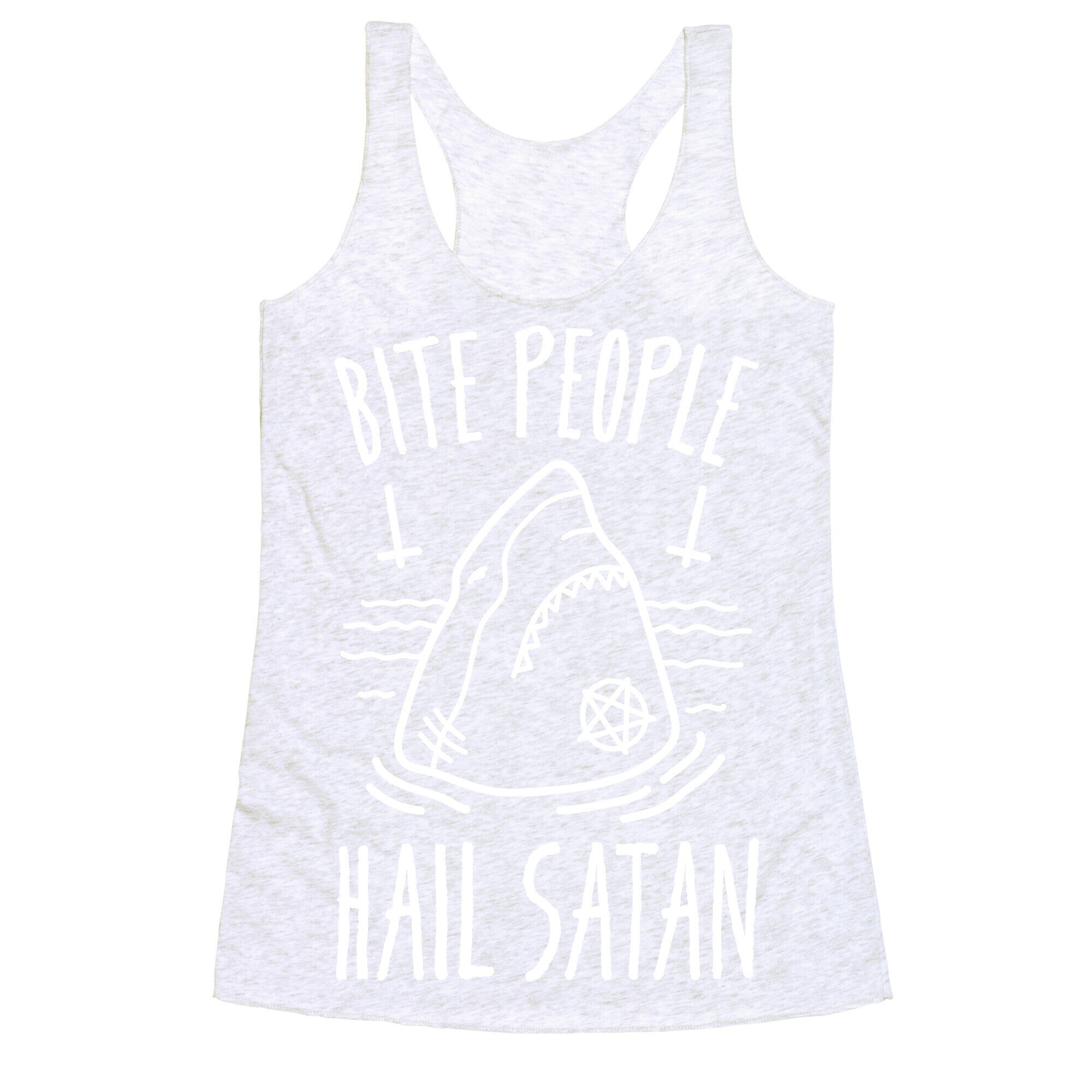 Bite People Hail Satan - Shark (White) Racerback Tank
