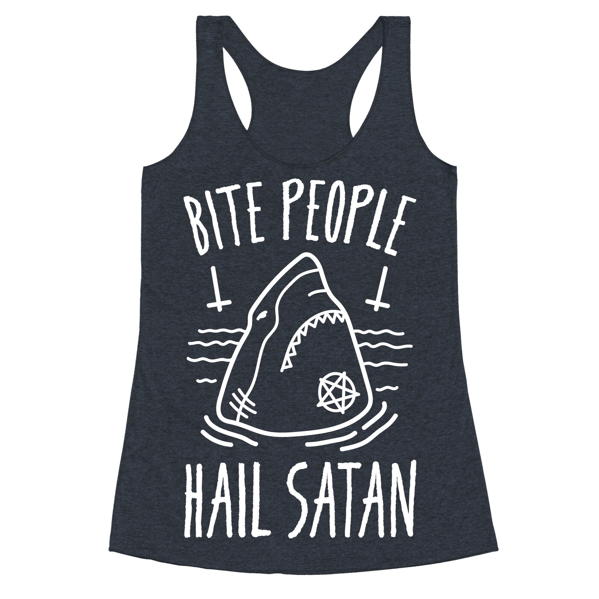Bite People Hail Satan - Shark (White) Racerback Tank