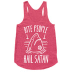 Bite People Hail Satan - Shark (White) Racerback Tank