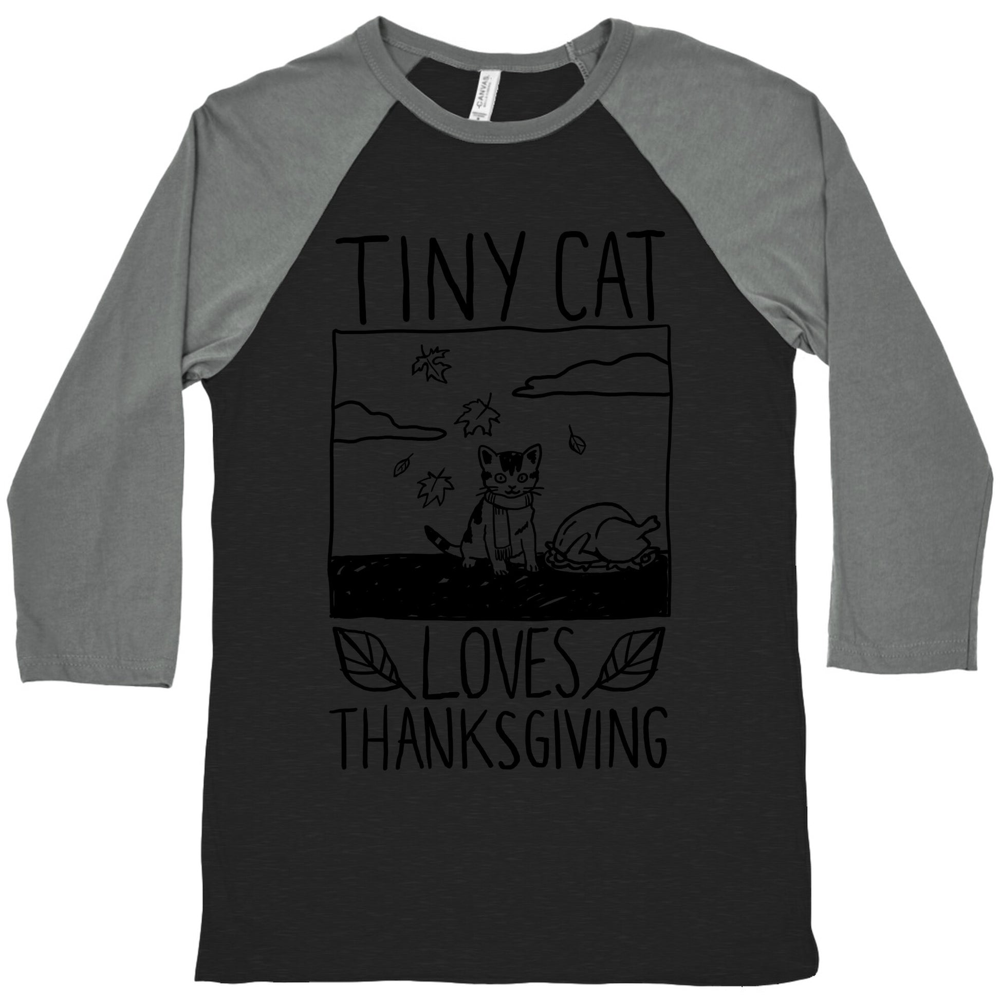 Tiny Cat Loves Thanksgiving Baseball Tee