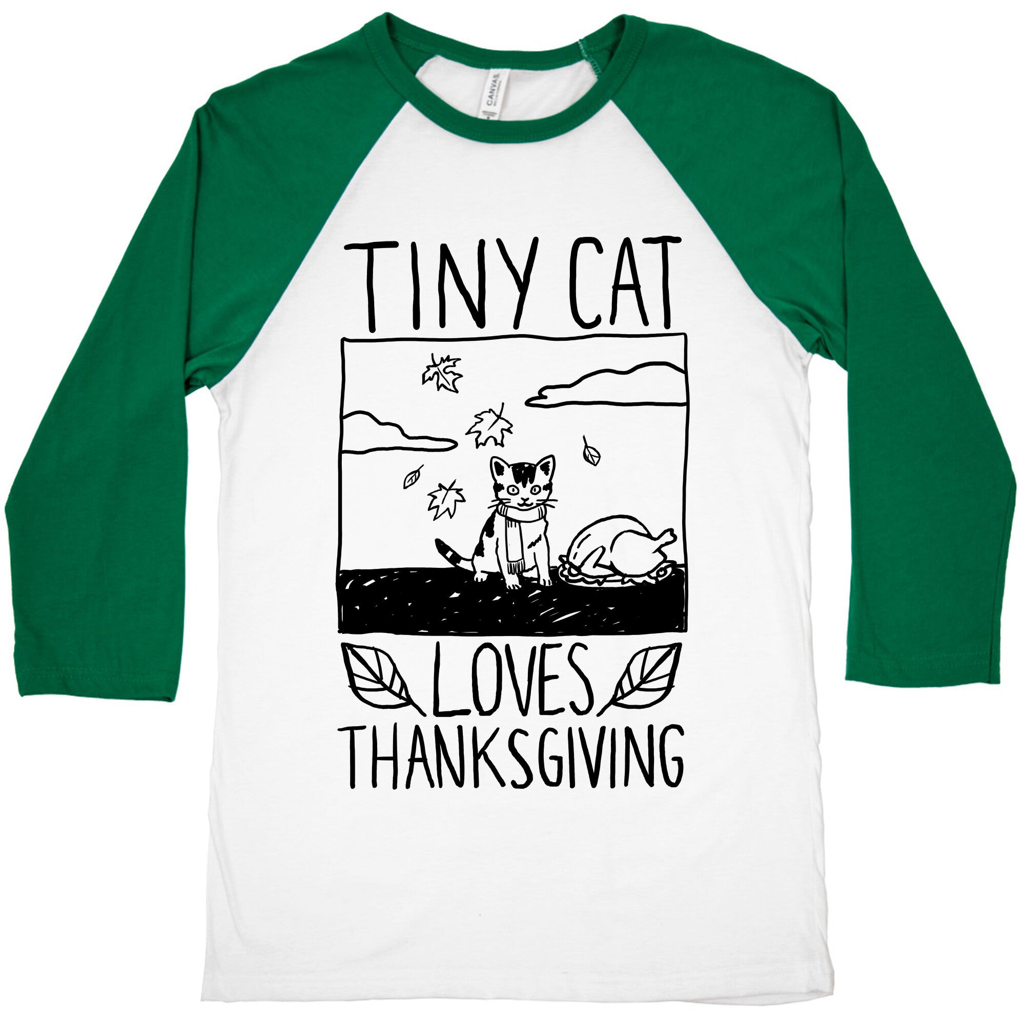 Tiny Cat Loves Thanksgiving Baseball Tee