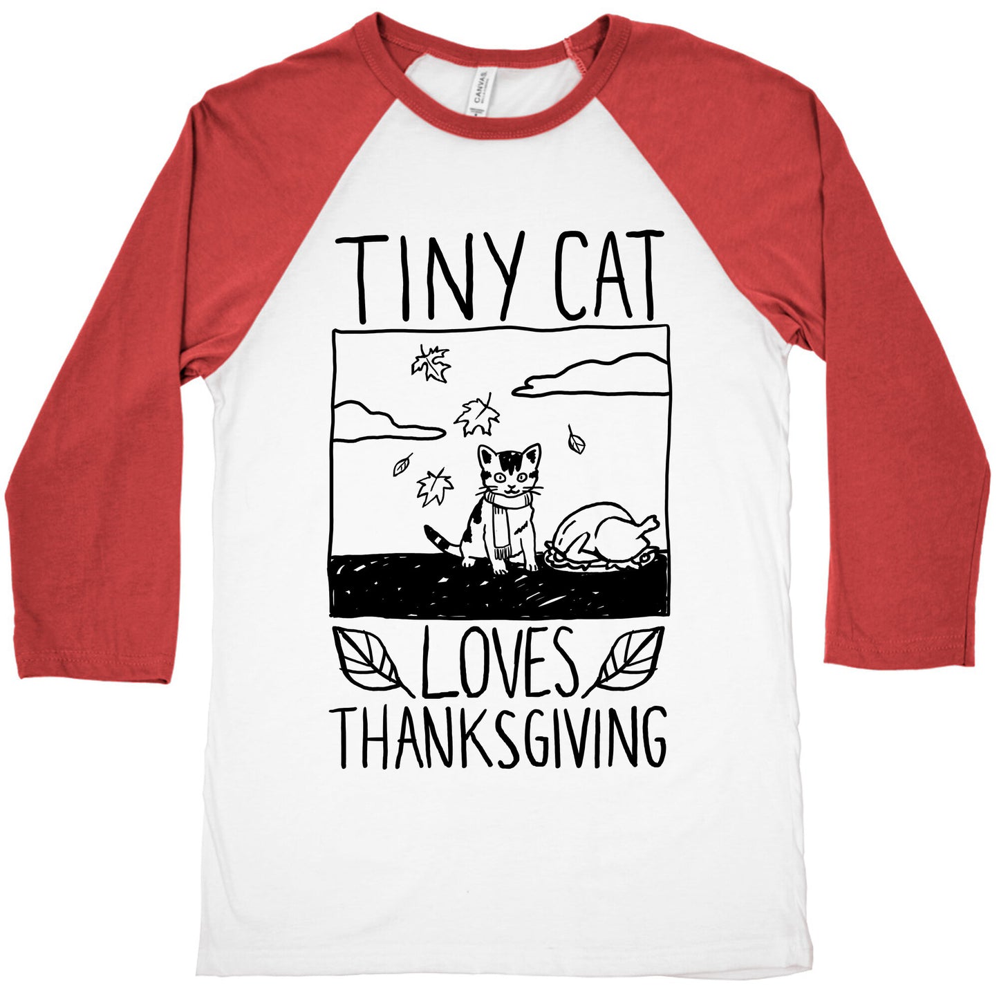 Tiny Cat Loves Thanksgiving Baseball Tee