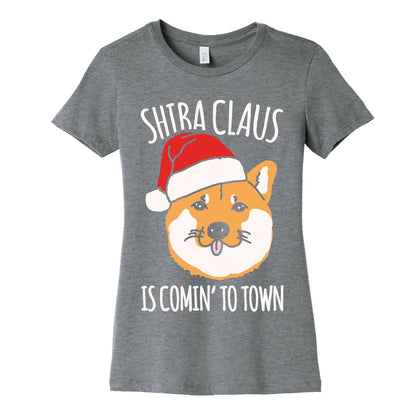 Shiba Claus Is Comin' To Town White Print Women's Cotton Tee