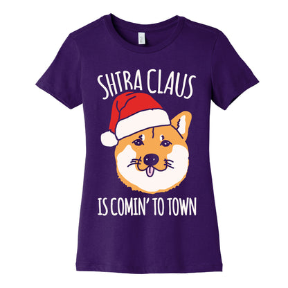Shiba Claus Is Comin' To Town White Print Women's Cotton Tee