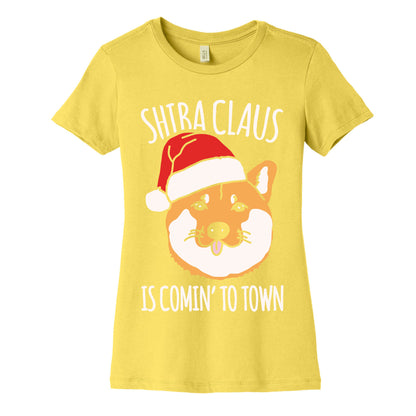 Shiba Claus Is Comin' To Town White Print Women's Cotton Tee