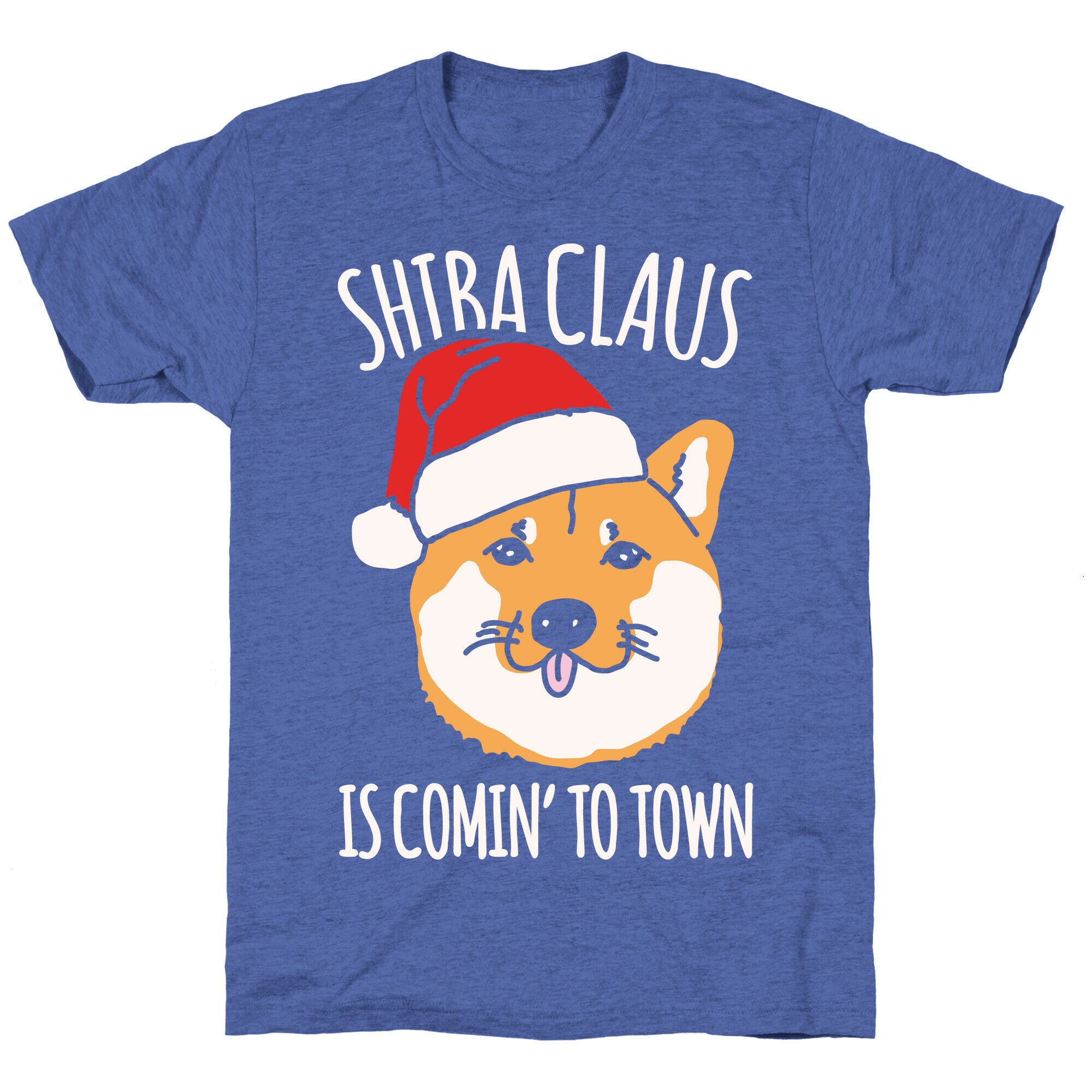 Shiba Claus Is Comin' To Town White Print Unisex Triblend Tee