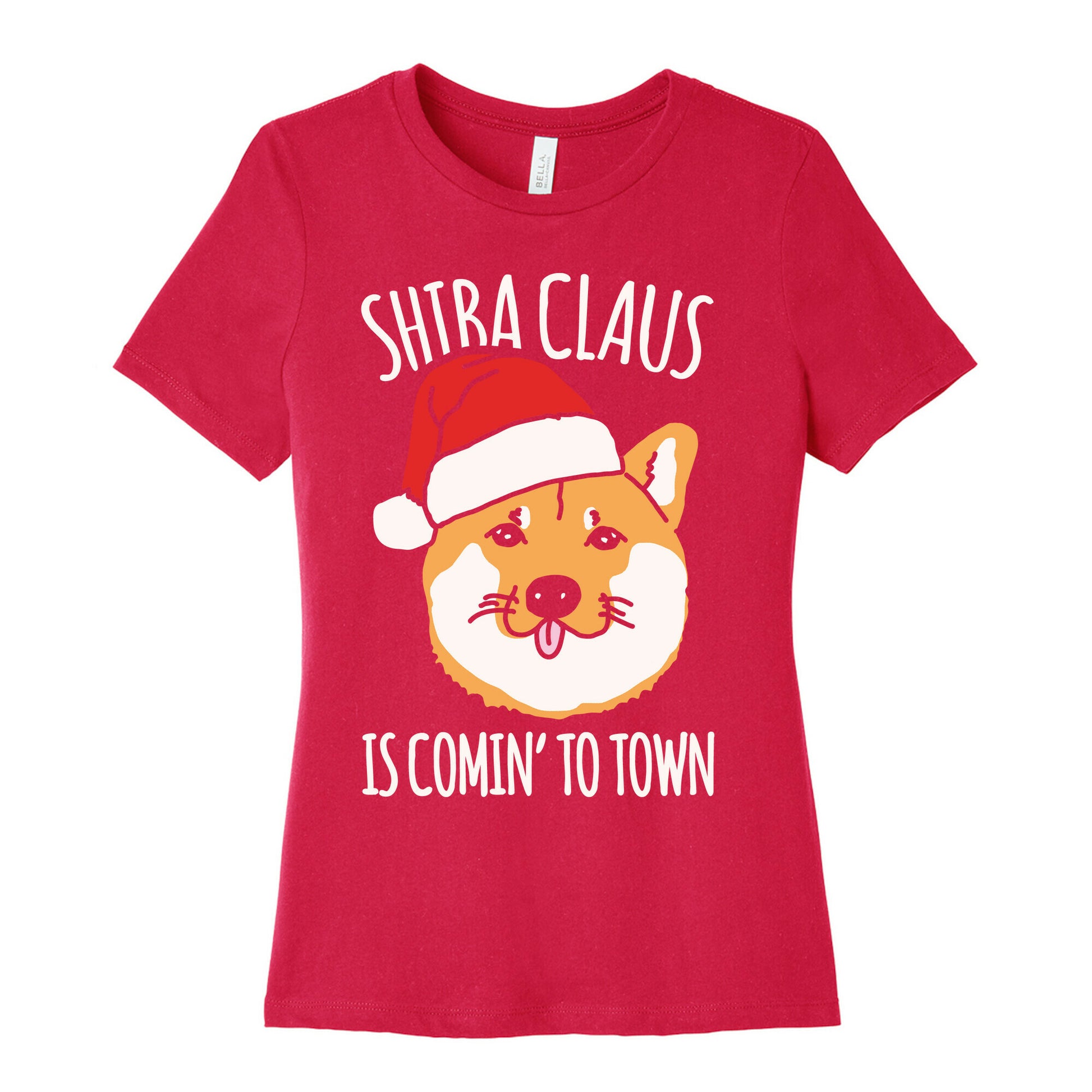 Shiba Claus Is Comin' To Town White Print Women's Cotton Tee