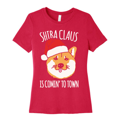 Shiba Claus Is Comin' To Town White Print Women's Cotton Tee