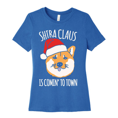 Shiba Claus Is Comin' To Town White Print Women's Cotton Tee