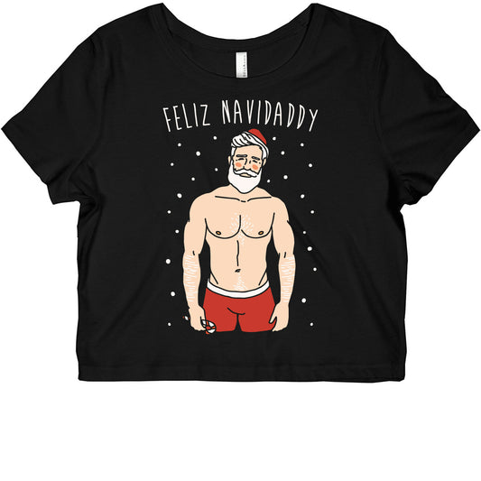 Feliz Navidaddy Parody White Print Graphic Baby Tee