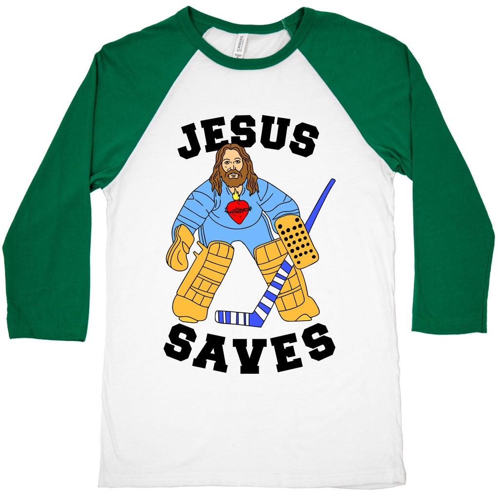 Jesus Saves (Hockey Edition) Baseball Tee