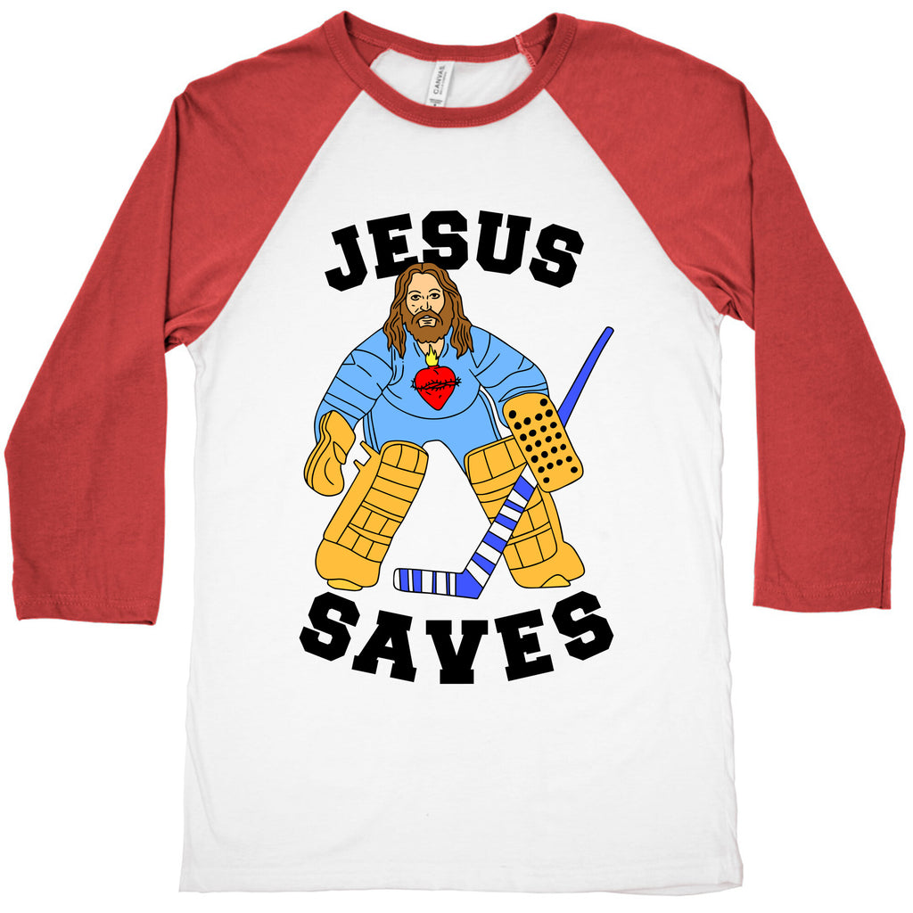 Jesus Saves (Hockey Edition) Baseball Tee