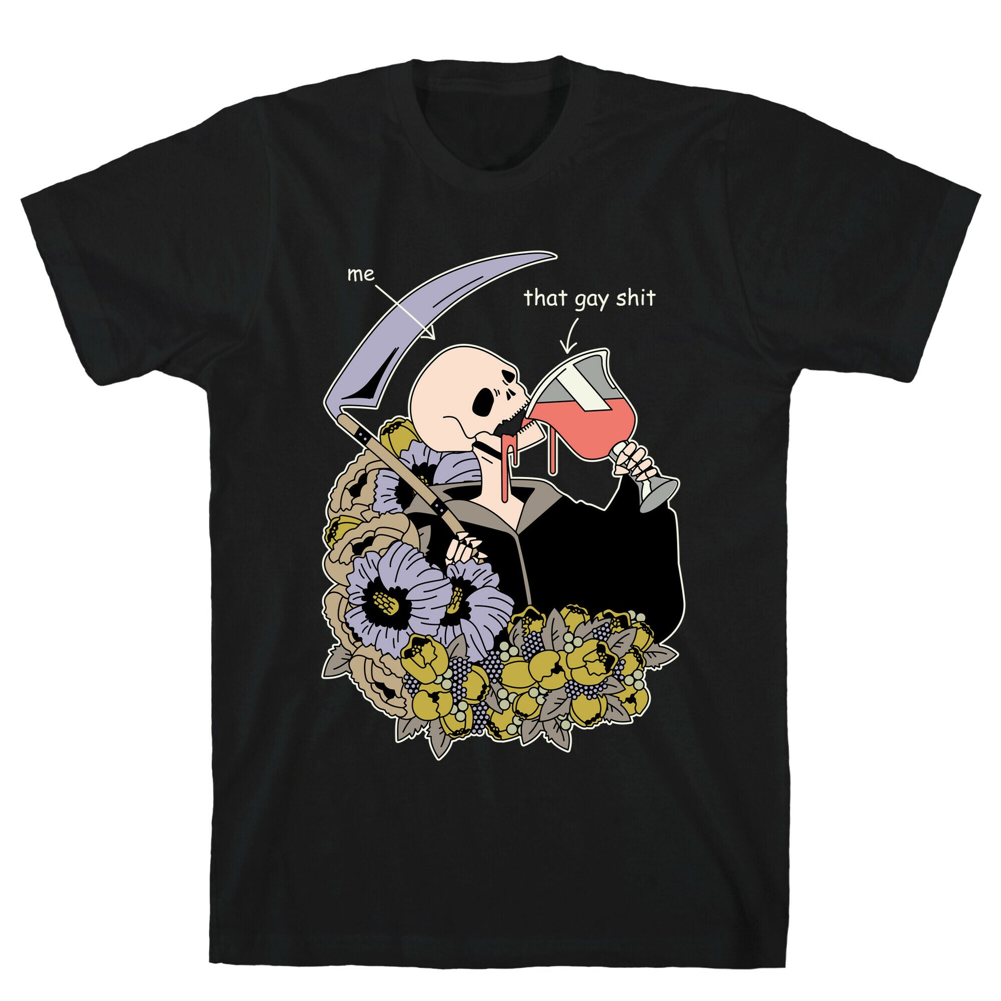 Skeleton Drinking Wine T-Shirt