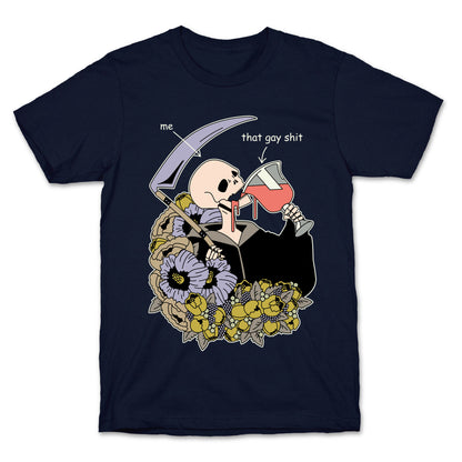 Skeleton Drinking Wine T-Shirt