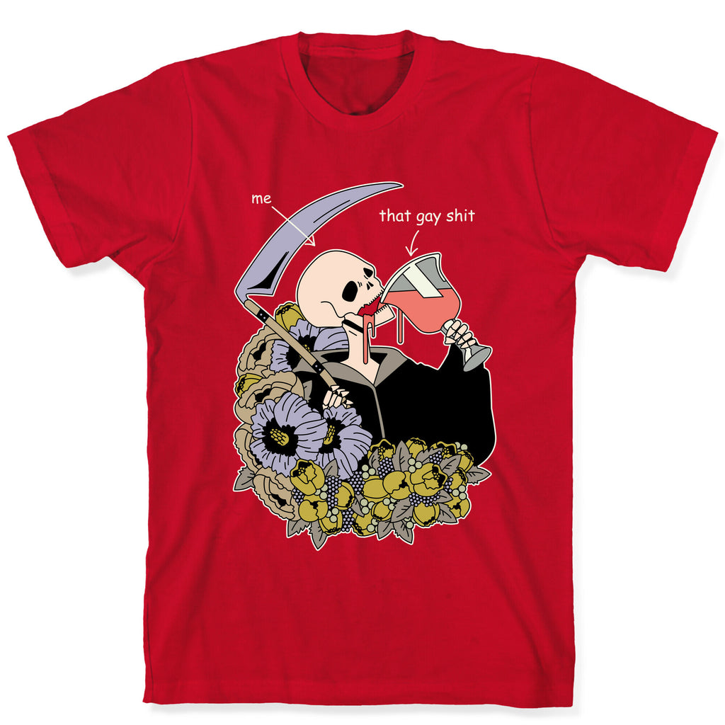 Skeleton Drinking Wine T-Shirt