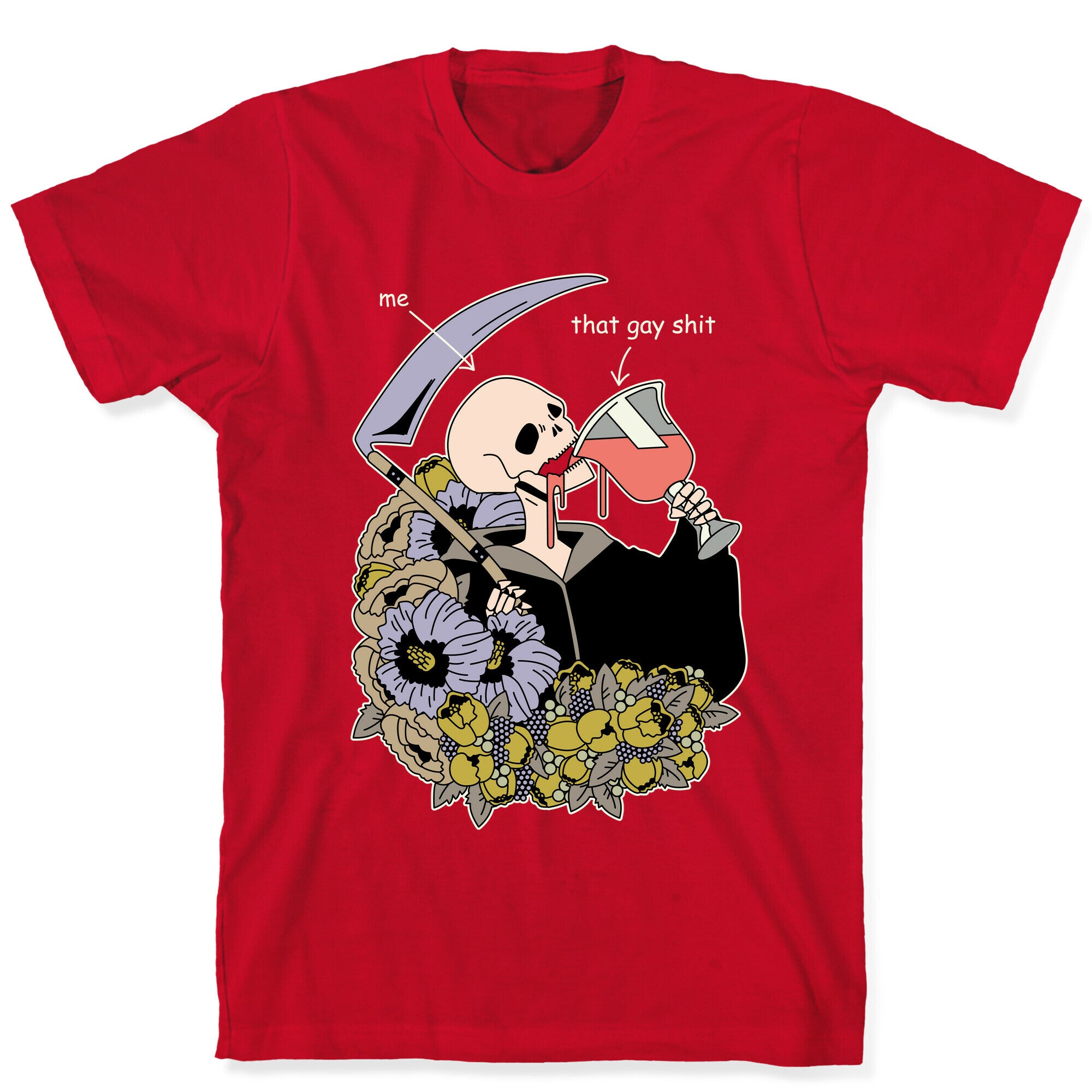 Skeleton Drinking Wine T-Shirt
