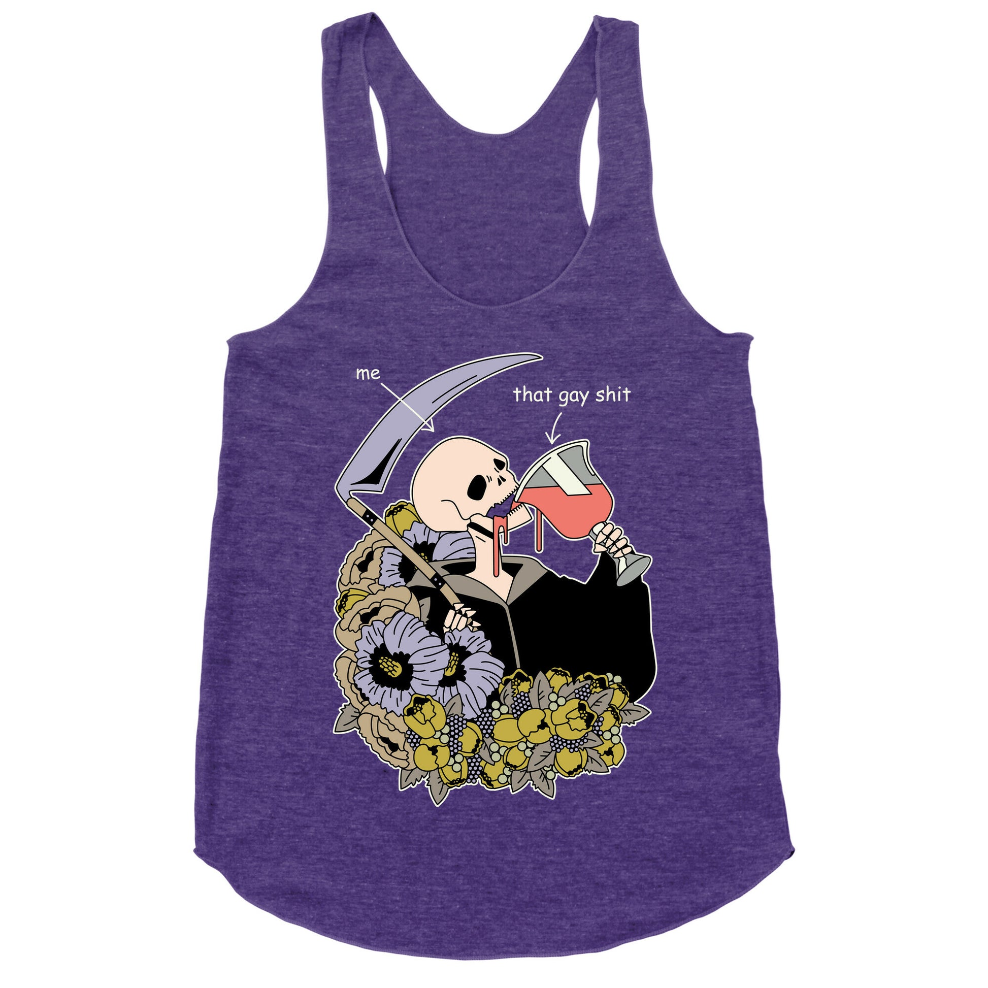 Skeleton Drinking Wine Racerback Tank