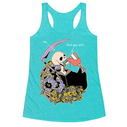 Skeleton Drinking Wine Racerback Tank