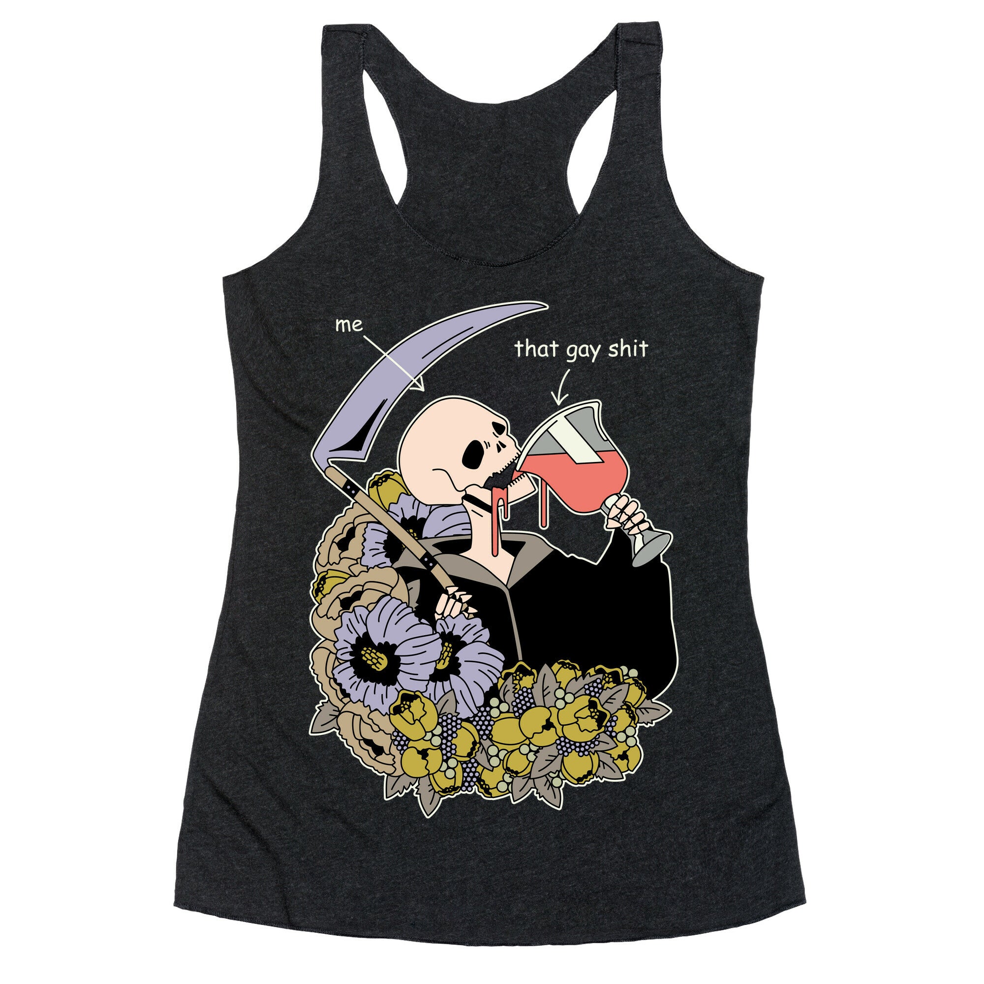 Skeleton Drinking Wine Racerback Tank
