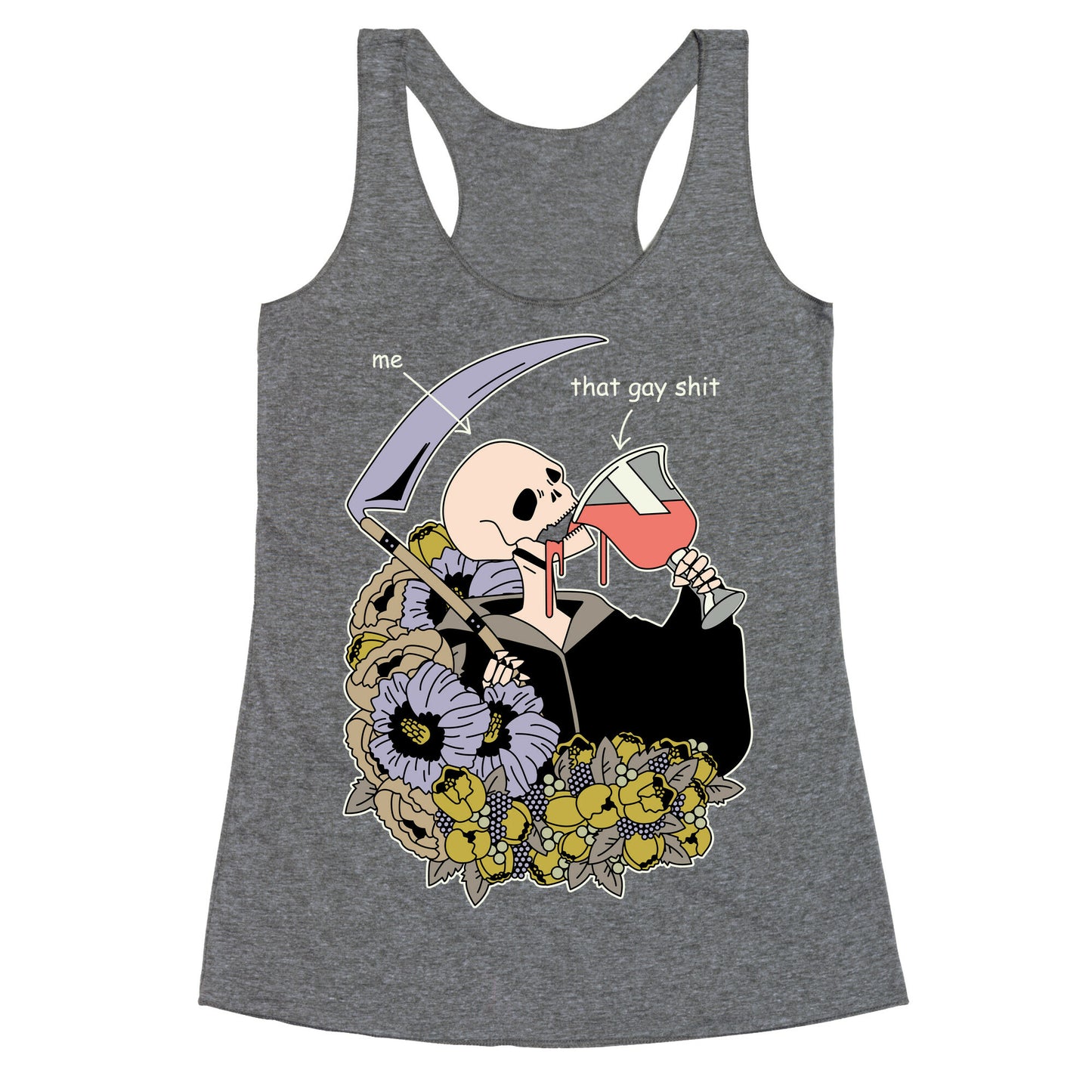 Skeleton Drinking Wine Racerback Tank