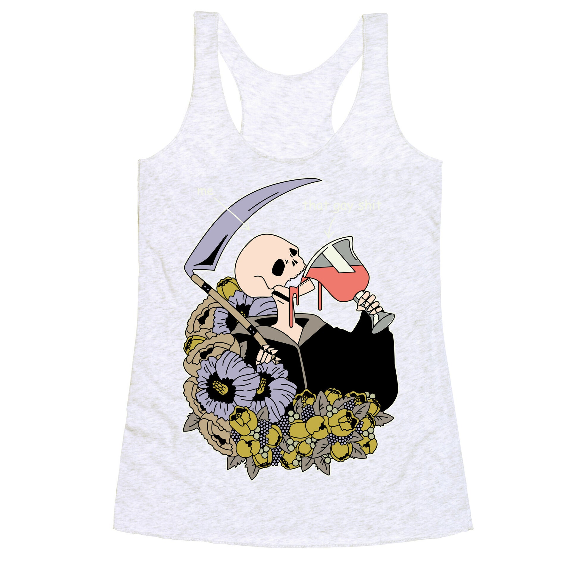 Skeleton Drinking Wine Racerback Tank