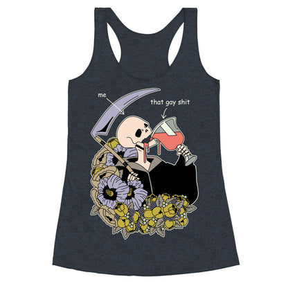 Skeleton Drinking Wine Racerback Tank