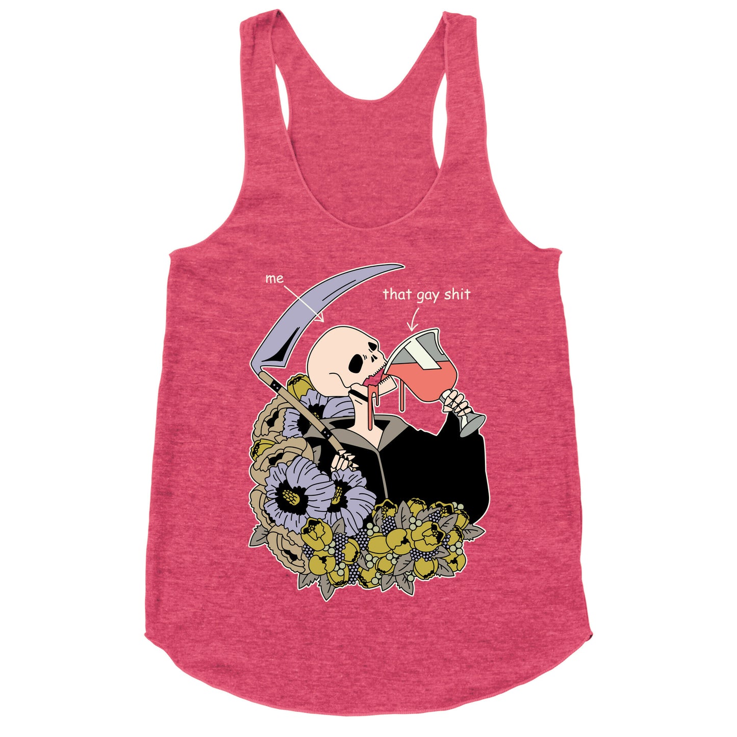 Skeleton Drinking Wine Racerback Tank