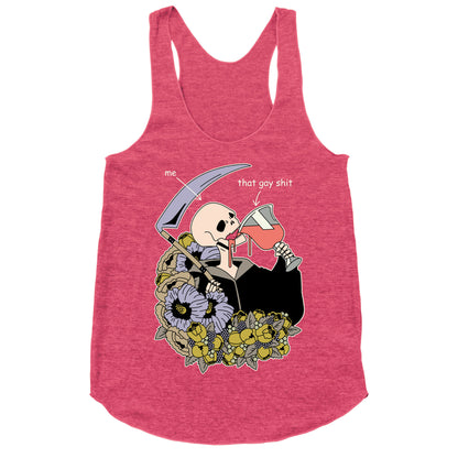 Skeleton Drinking Wine Racerback Tank