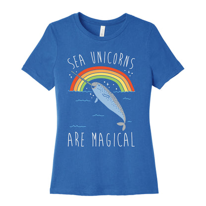 Sea Unicorns Are Magical White Font Women's Cotton Tee