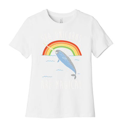 Sea Unicorns Are Magical White Font Women's Cotton Tee