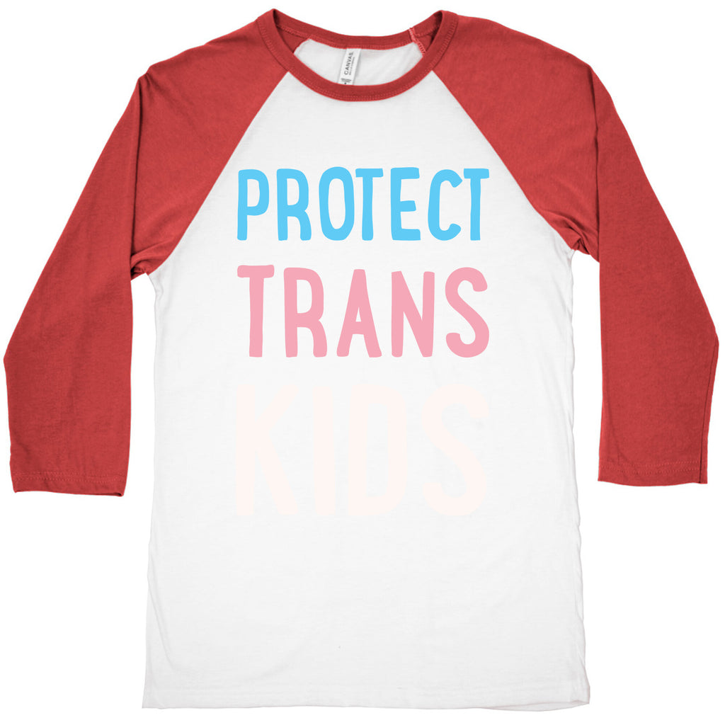 Protect Trans Kids White Print Baseball Tee