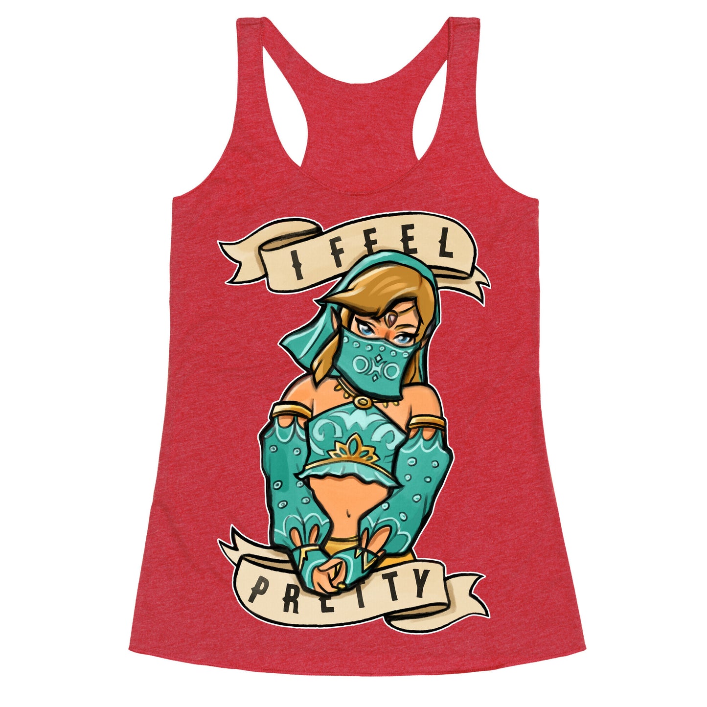 I Feel Pretty Gerudo Parody White Print Racerback Tank