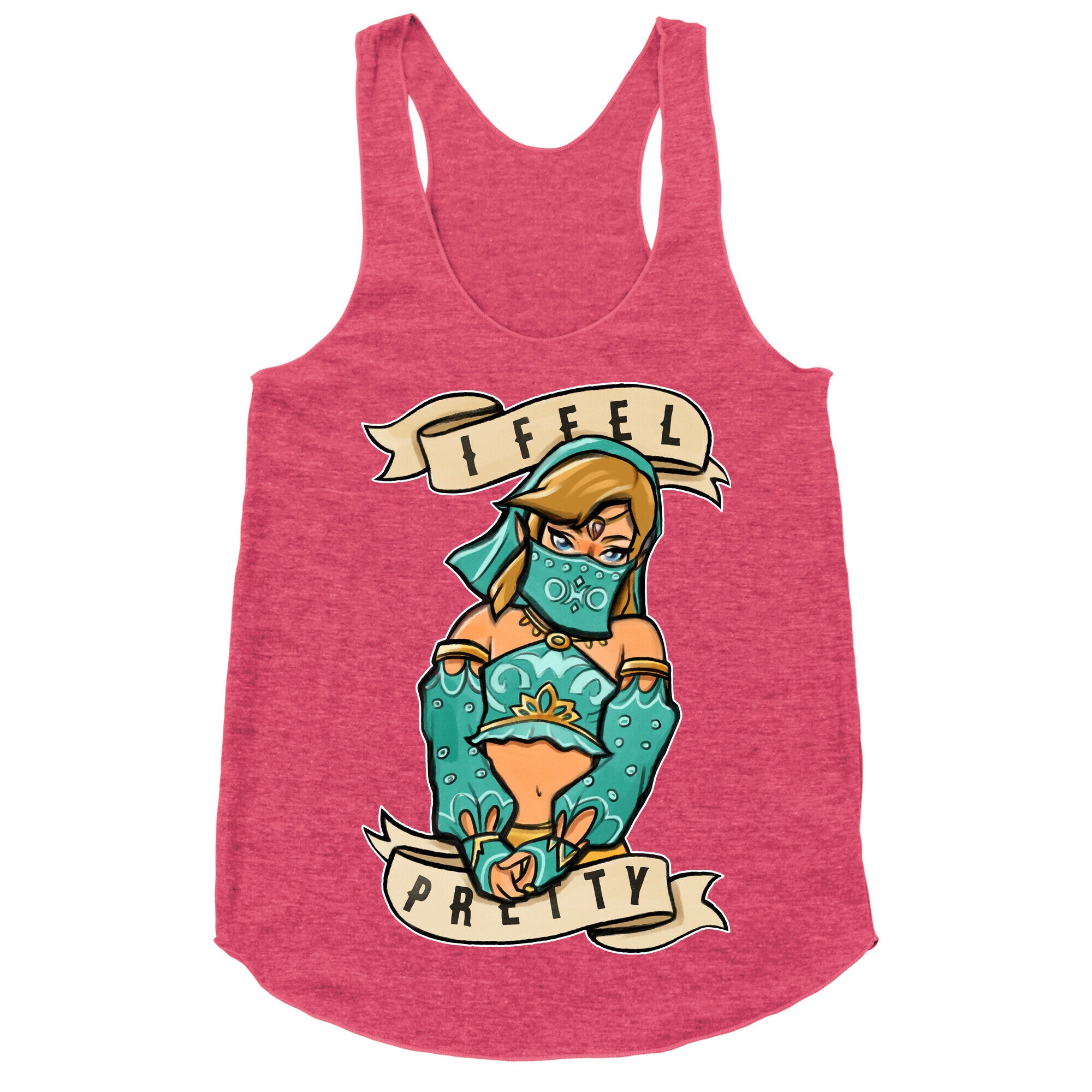 I Feel Pretty Gerudo Parody White Print Racerback Tank