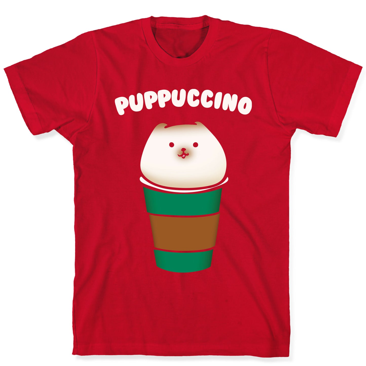 Puppuccino Parody White Print T-Shirt