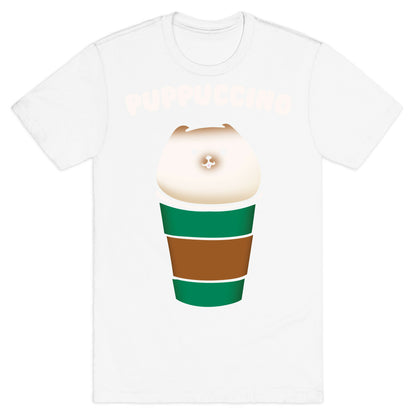 Puppuccino Parody White Print T-Shirt