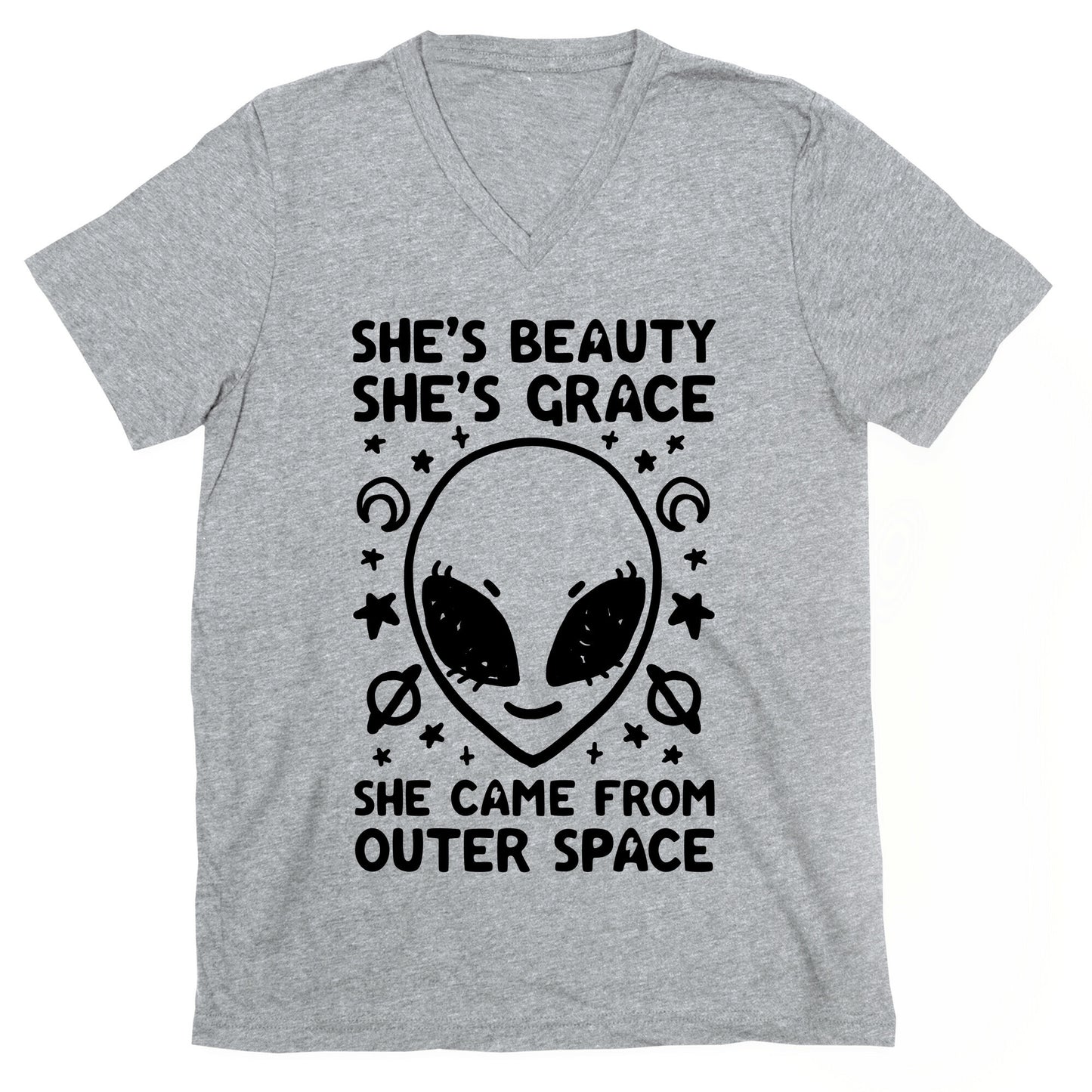 She's Beauty She's Grace She Came From Outer Space V-Neck