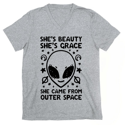 She's Beauty She's Grace She Came From Outer Space V-Neck