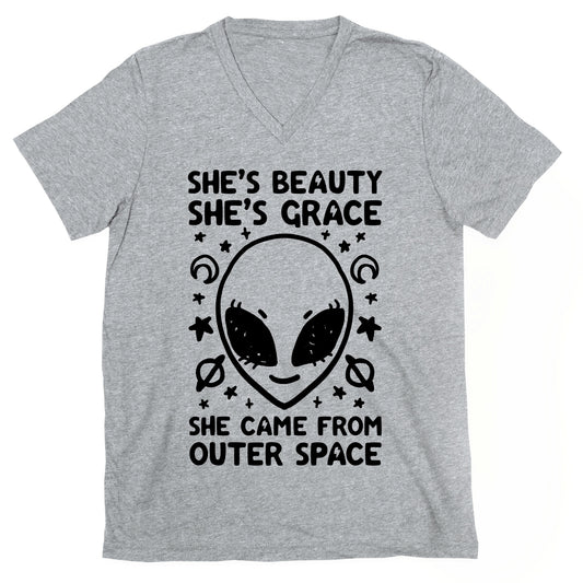 She's Beauty She's Grace She Came From Outer Space V-Neck