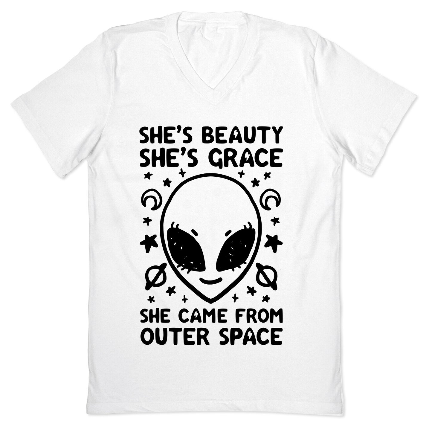 She's Beauty She's Grace She Came From Outer Space V-Neck