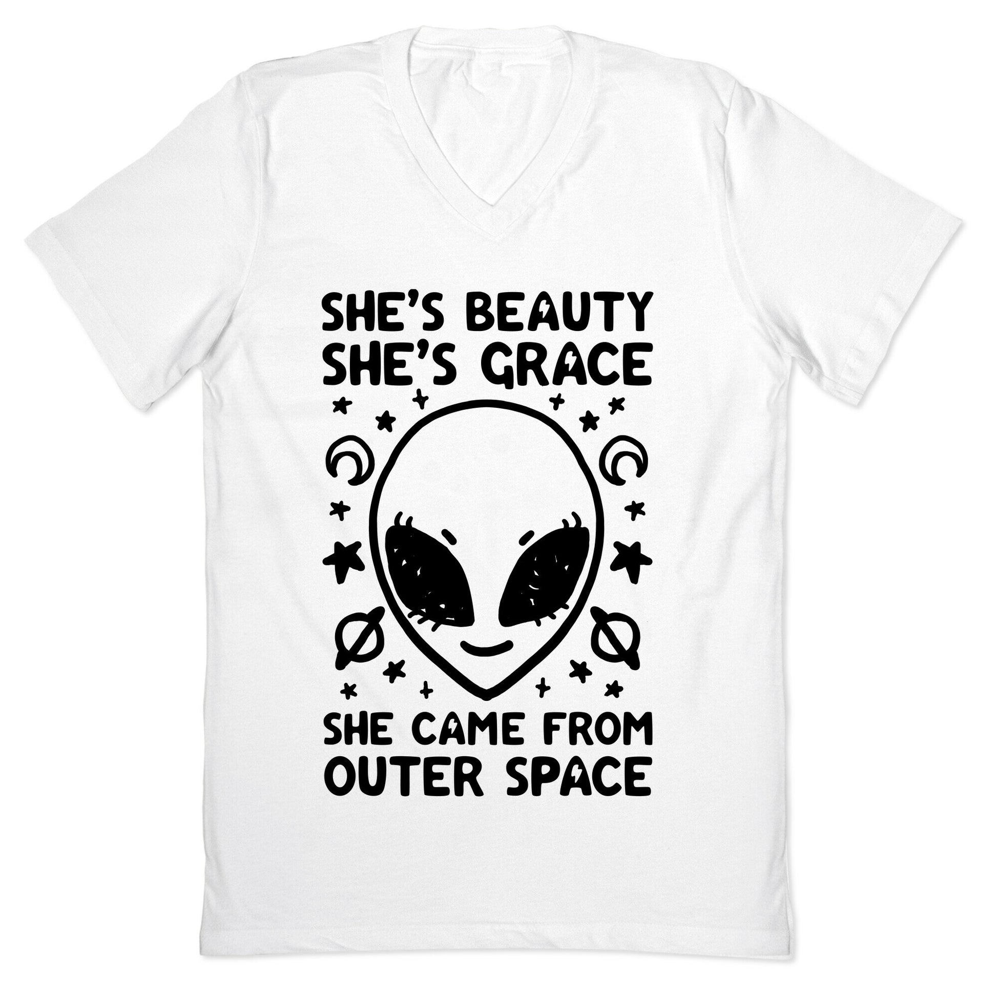 She's Beauty She's Grace She Came From Outer Space V-Neck