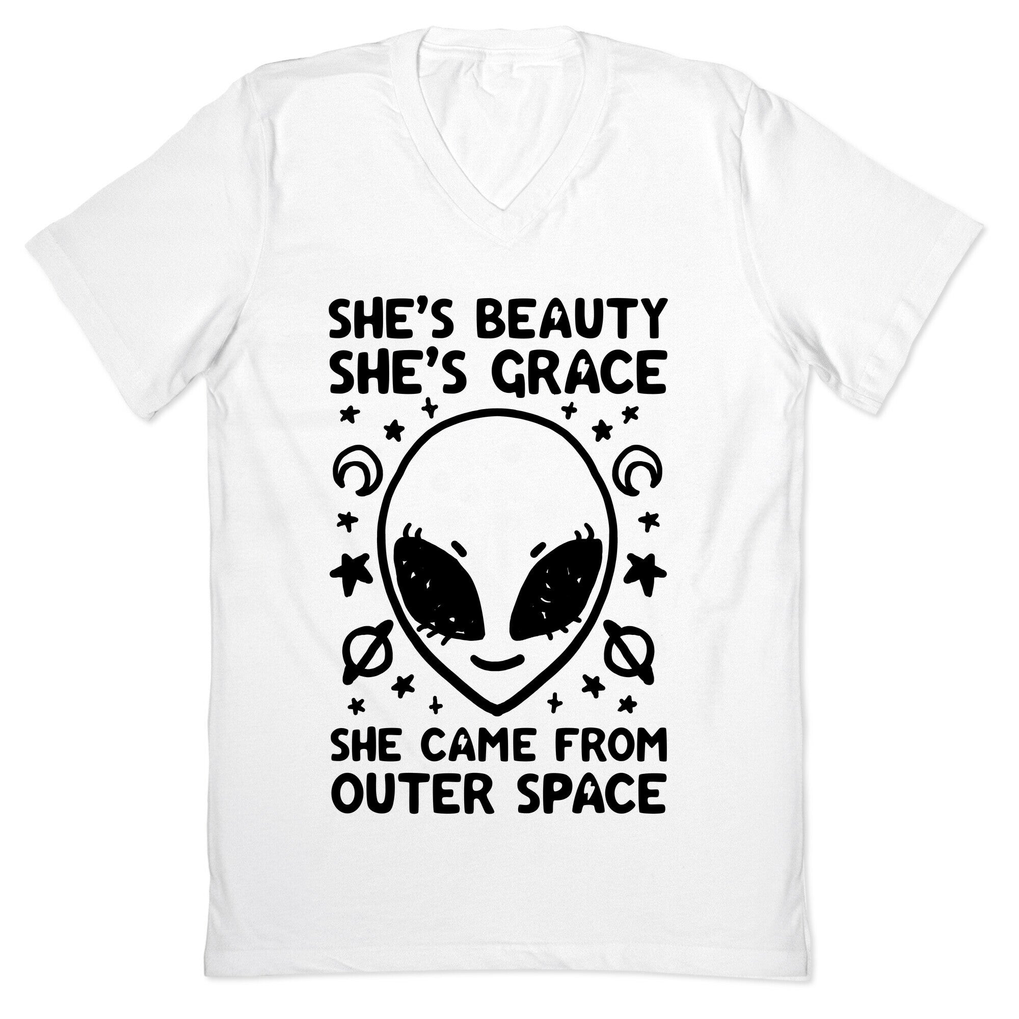 She's Beauty She's Grace She Came From Outer Space V-Neck