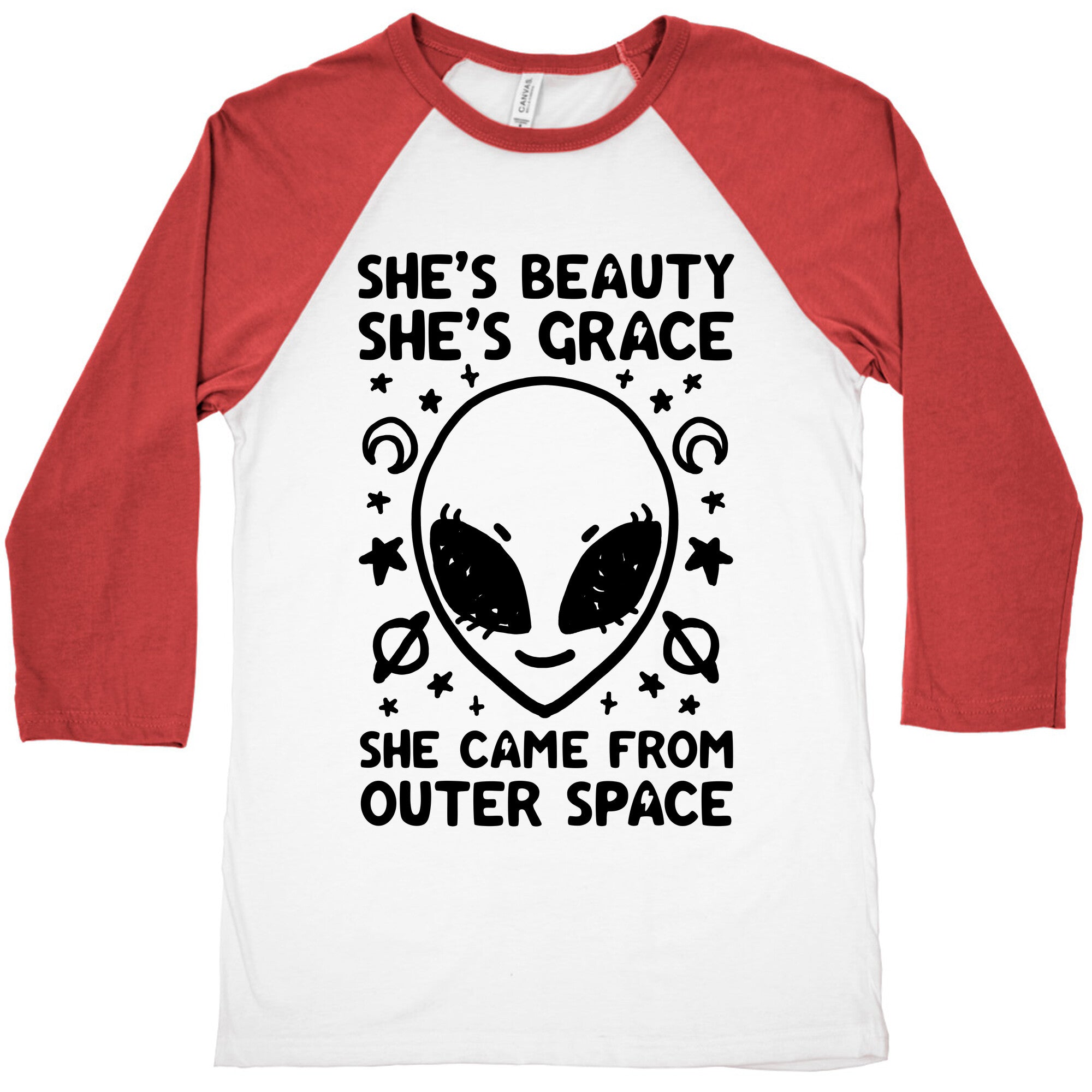 She's Beauty She's Grace She Came From Outer Space Baseball Tee