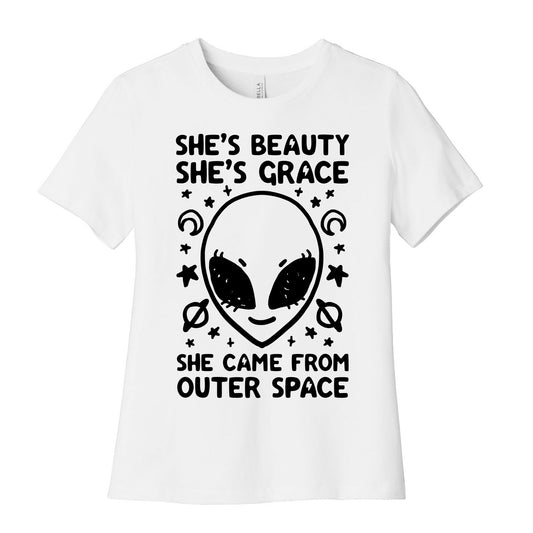 She's Beauty She's Grace She Came From Outer Space Women's Cotton Tee