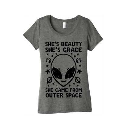 She's Beauty She's Grace She Came From Outer Space Women's Triblend Tee