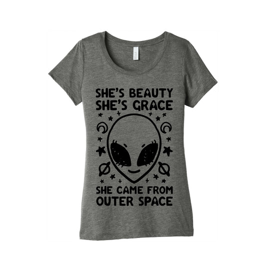 She's Beauty She's Grace She Came From Outer Space Women's Triblend Tee